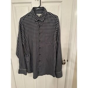 Peter Millar Summer Comfort Dress Shirt Men Size Large Gray Black Check Gingham
